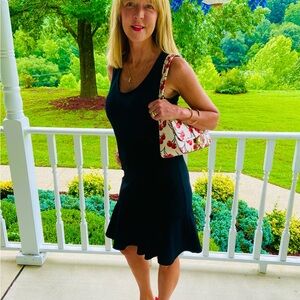 Boston Proper Black Ruffled Fit and Flare Midi Dress